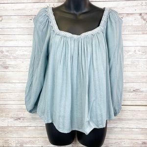 LUSH Teal Square Neck Flowy Boho Top